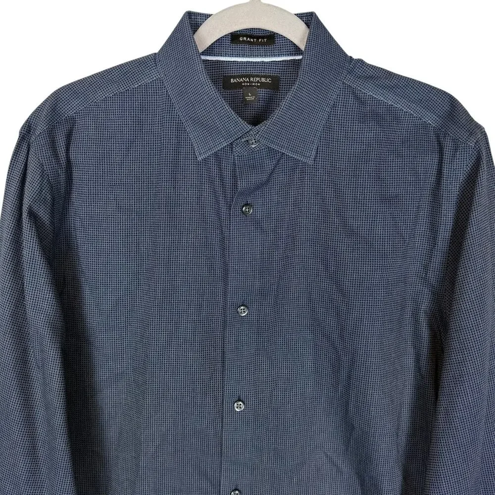 Banana Republic Shirt Men L Blue Small Dot Grant Fit Long‎ Sleeve Button-Up